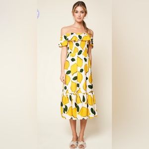 SugarLips Midi Lemon Off-Shoulder Dress
